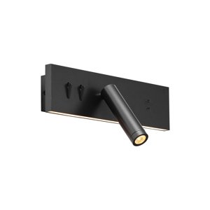 Nástenné svietidlo čierne nastaviteľné s USB-C vrátane LED - Modric