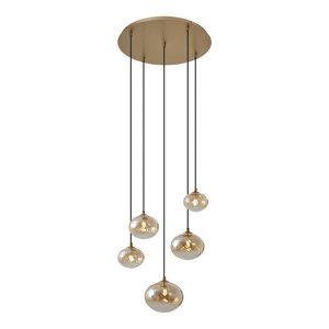 Závesná lampa Art Deco zlatá s jantárovým sklom - Jia