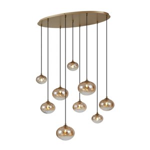 Závesná lampa Art Deco zlatá s jantárovým sklom 9-Lights - Jia