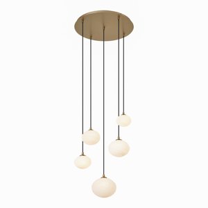 Závesná lampa Art Deco zlatá s opálovým sklom 5-svetiel - Yani