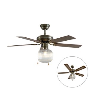 Stropný ventilátor mosadzný s drevom 107,5 cm s ťahovým spínačom - Mistral Karel