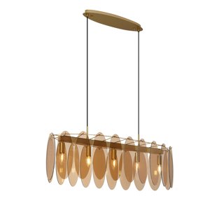Závesná lampa Art Deco zlatá s jantárovým sklom oválna 5-svetiel - Mochan