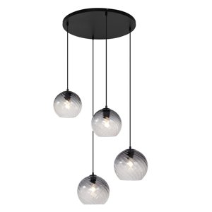 Závesné svietidlo Art Deco čierne s dymovým sklom okrúhle 4-svetlá - Bao