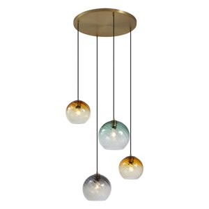 Závesná lampa bronzová s dymovým jantárovým a zeleným sklom okrúhla 4-svetlá - Bao