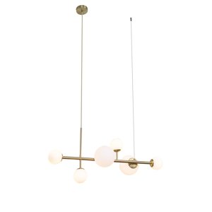 Hotelová elegantná závesná lampa zlatá s opálovým bielym sklom 6-svetiel - Monaco