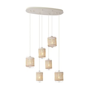 Japandi závesná lampa béžová s látkovými tienidlami 6-svetiel - Yente