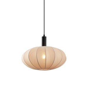 Japandi závesná lampa čierna s hnedým látkovým tienidlom - Bida