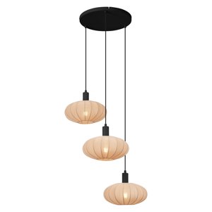 Japandi závesná lampa čierna s hnedým látkovým tienidlom 3-svetlá - Bida