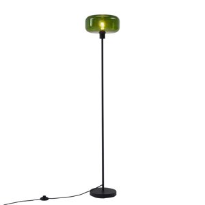 Retro stojacia lampa čierna so zeleným sklom - Bizle