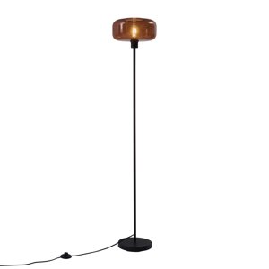 Retro stojacia lampa čierna s bronzovým sklom - Bizle