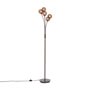 Dizajnová stojaca lampa bronzová s bronzovým sklom 5-svetiel - Atény