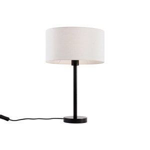 Tafellamp zwart met ovale linnen kap wit 35cm - Simplo