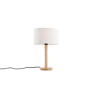Tafellamp hout met ovale linnen kap wit 25cm - Mels