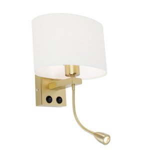 Nástenná lampa mosadz s oválnym ľanovým tienidlom bielym 25 cm - Brescia Combi