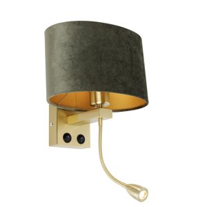 Nástenná lampa mosadz s oválnym zamatovým tienidlom zelená 25 cm - Brescia Combi