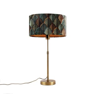 Stolná lampa bronzová s oválnym zamatovým tienidlom s dizajnom listov 35 cm - Parte