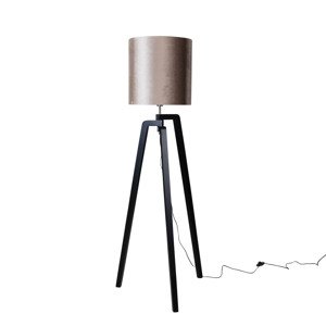 Stojacia lampa čierna s tienidlom z hnedej zamatovej látky 50 cm - Puros
