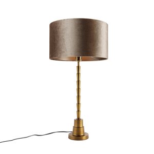 Stolná lampa bronzová s zamatovým tienidlom taupe 35cm - Pisos