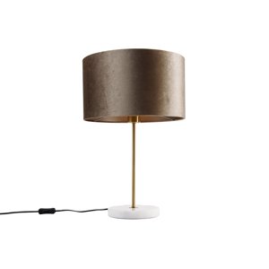 Tafellamp messing met velours kap taupe 35cm - Kaso