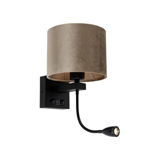 Nástenná lampa čierna s hnedým zamatovým tienidlom 18 cm - Brescia Combi