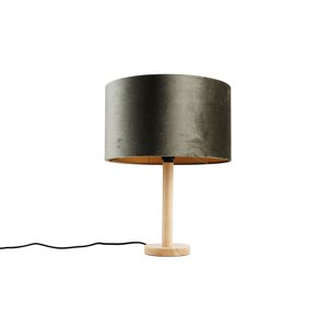 Tafellamp hout met velours kap groen 35cm - Mels