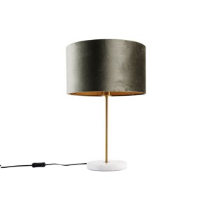 Tafellamp messing met velours kap groen 35cm - Kaso