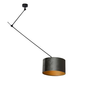 Závesná lampa čierna so zamatovým tienidlom zelená 35cm - Blitz