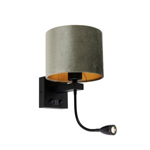 Nástenná lampa čierna s tienidlom zo zeleného zamatu 18 cm - Brescia