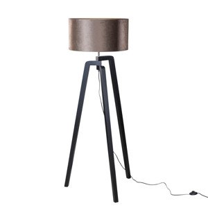 Stojacia lampa čierna s hnedým zamatovým tienidlom 50 cm - Puros