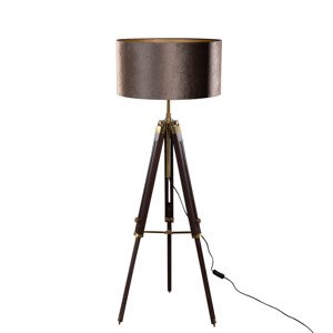 Mosadzná trojnohá stojacia lampa s hnedým zamatovým tienidlom 50 cm - Cortin
