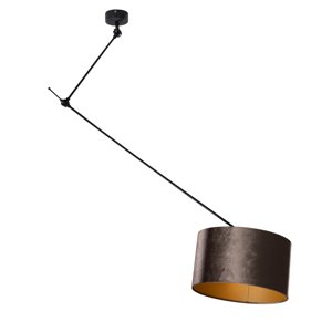 Závesná lampa čierna so zamatovým tienidlom hnedá 35cm - Blitz