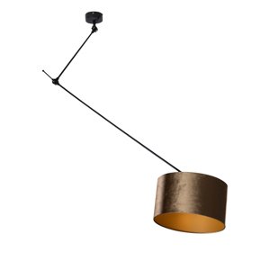 Závesná lampa čierna s bronzovým zamatovým tienidlom 35 cm - Blitz