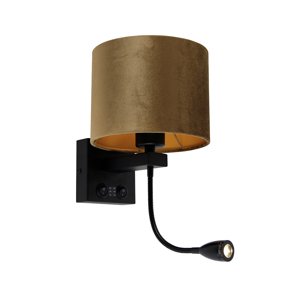 Nástenná lampa čierna s bronzovo zamatovým tienidlom 18 cm - Brescia
