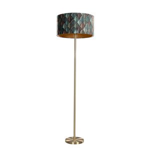 Mosadzná stojaca lampa na trojnožke s velúrovým tienidlom s dizajnom listov a zlatým vnútorným povrchom - Cortin