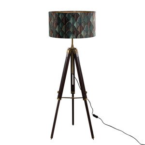 Mosadzná stojacia lampa s velúrovým tienidlom s dizajnom listov a zlatým vnútorným priestorom 50/50/25 - Simplo