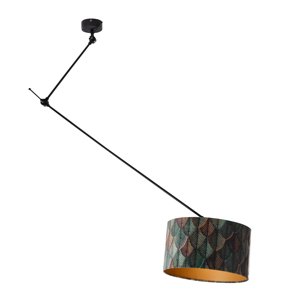Závesná Lampa Čierna so Zamatovým Tienidlom s Dizajnom Listov a Zlatým Interiérom 40/40/40 - Blitz