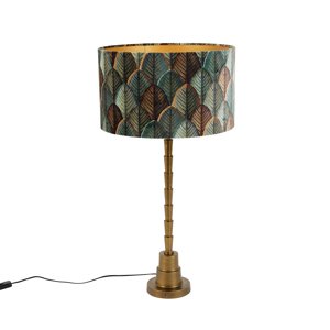 Stolová lampa bronzová s velúrovým tienidlom s dizajnom listov a zlatým vnútorným priestorom - Pisos