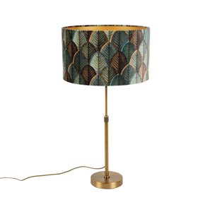 Stolová lampa bronzová s velúrovým tienidlom s dizajnom listov a zlatým vnútorným povrchom - Parte