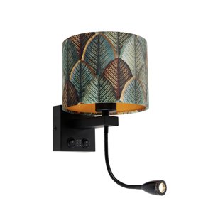 Nástenná lampa čierna s zamatovým tienidlom s dizajnom listu a zlatým vnútorným priestorom - Brescia Combi