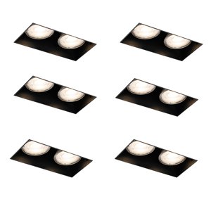 Set van 6 inbouwspots zwart GU10 50mm 2-lichts trimless - Oneon