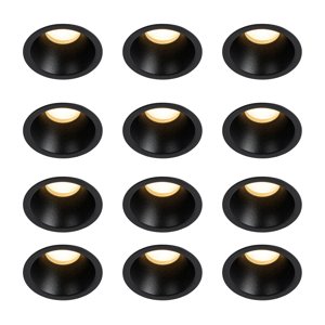 Sada 12 moderných zabudovaných bodových svetiel čiernych GU10 35 mm IP44 - Dept