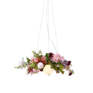 Boho stropné svietidlo čierne s farebnými kvetmi červenej a ružovej farby - Flower Power
