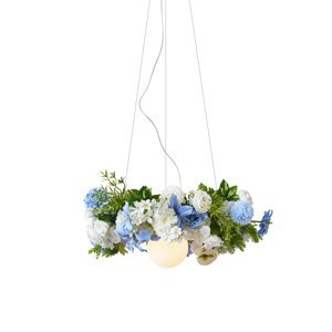 Bohemian stropné svietidlo čierne s farebnými kvetmi modrej a bielej farby - Flower Power