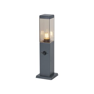 Vonkajšia lampa tmavosivá s dymovým sklom 45 cm IP44 so zásuvkou a snímačom pohybu - Malios