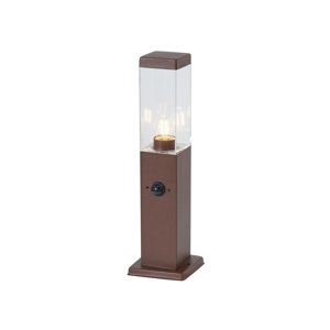 Vonkajšia lampa hrdzavo hnedá s čírym sklom 45 cm IP44 so zásuvkou a snímačom pohybu - Malios