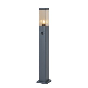 Vonkajšia lampa tmavosivá s dymovým sklom 80 cm IP44 so zásuvkou a snímačom pohybu - Malios