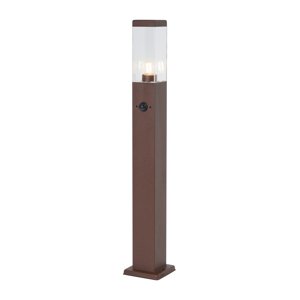 Vonkajšia lampa hrdzavo hnedá s čírym sklom 80 cm IP44 so zásuvkou a snímačom pohybu - Malios