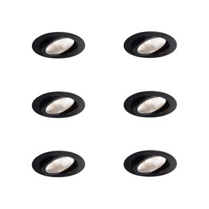Sada 6 zapustených bodových svetiel čierna 9,5 cm vrátane LED 1300 lm stmievateľné IP23 - Gaius