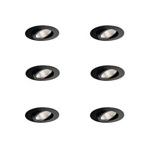 Sada 6 zapustených bodových svetiel čierna 6,8 cm vrátane LED 750 lm stmievateľné IP65 - Gaius