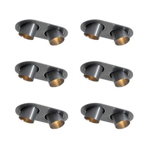 Set van 6 inbouwspots gunmetal GU10 35mm kantelbaar 2-lichts - Installa